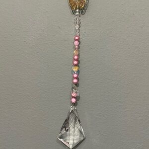 Pink and Clear Beaded Hanging suncatcher for window or porch